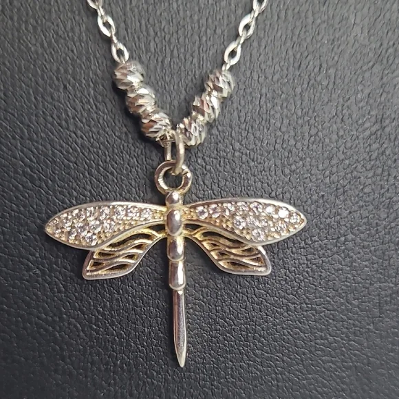 Delicate Silver 925  Dragonfly Pendant Necklace - Picture 5 of 7